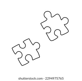 Vector isolated two puzzle pieces colorless black and white contour line easy drawing