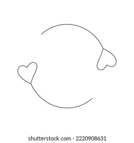 Vector aislado dos corazones giratorios yin yang círculo redondo simple símbolo de ciclo incoloro línea de contorno blanco y negro fácil dibujo