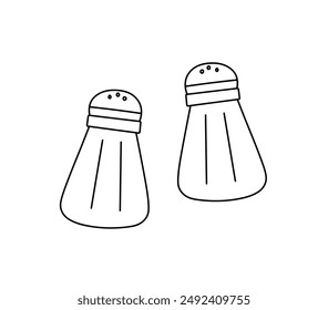 Vector aislado dos cocteleras de sal y pimienta línea de contorno incoloro blanco y negro dibujo fácil