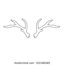 Vector isolated two simple deer or elk horns colorless black and white contour line easy drawing
