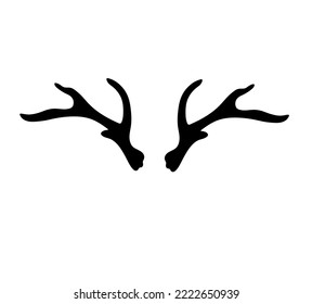 Vector isolated two simple deer or elk horns colorless black and white outline silhouette shadow shape stencil