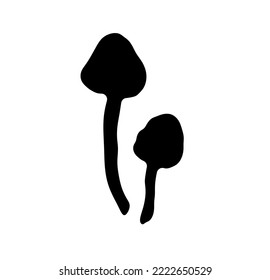 Vector isolated two simple toadstools fungus poisonous mushrooms colorless black and white outline silhouette shadow shape stencil