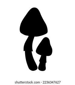 Vector isolated two simple toadstools fungus poisonous mushrooms colorless black and white outline silhouette shadow shape stencil