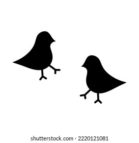 Vector aisló dos pequeñas aves doodal destellan vista lateral esténcil incoloro forma de sombra de contorno blanco y negro 