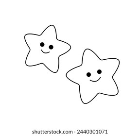 Vector isolated two smiling stars kids baby style colorless black and white contour line easy drawing
