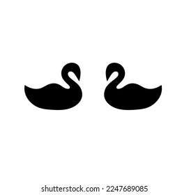 El vector aisló dos cisne vista lateral espejo cara a cara forma de sombra de contorno blanco y negro incolora