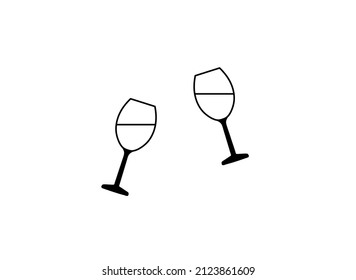 Vector isolated two tilted glasses of wine simple symbol black and white 