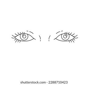 Vector isolated two woman eyes without brows colorless black and white contour line easy drawing