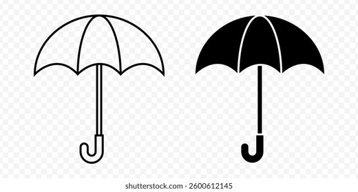 Vector isolated Umbrella icon set in black outline and fill