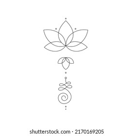 Vector isolated unalome with lotus sacred buddhist line hand drawn symbol