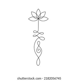 Vector Isolated Unalome With Lotus Sacred Buddhist Line Hand Drawn Symbol