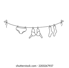 Vector Isolated Underwear Hanging Drying On A Rope Colorless Black And White Contour Line Easy Drawing