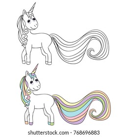 vector, isolated unicorn character, book coloring pages