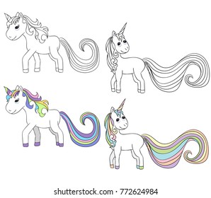 vector, isolated unicorn, character, book coloring pages