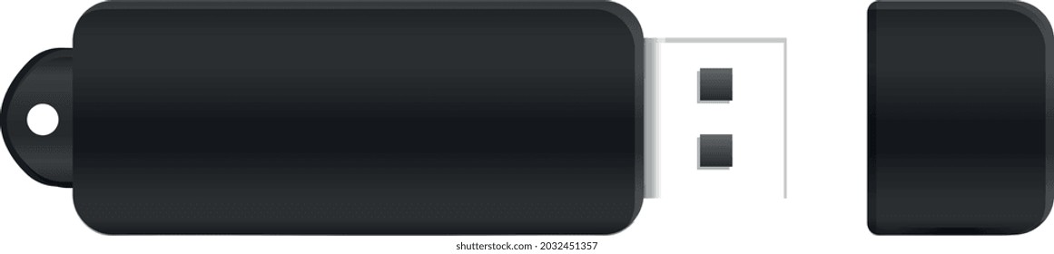 Vector isolated USB drive, black flash drive.