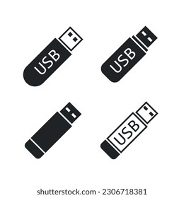 Unidades flash usb aisladas por vectores, unidades flash en blanco y negro.