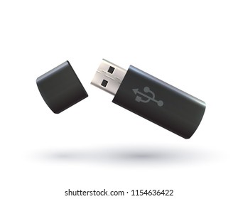 Vector isolated USB pen drives, black and white flash disks