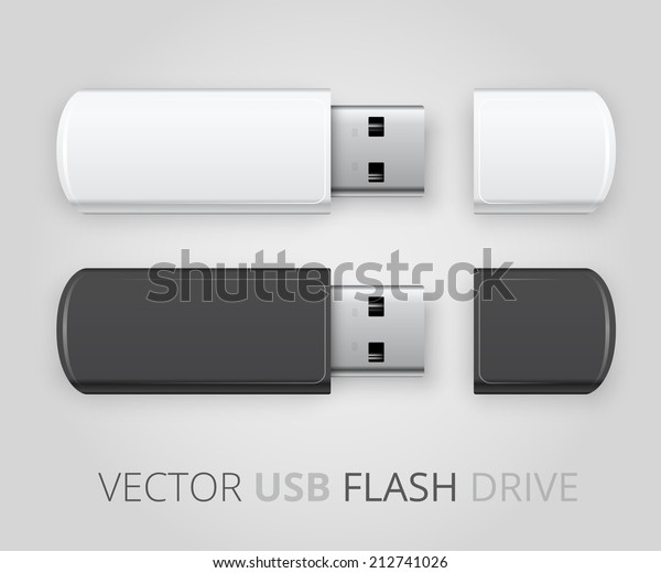 Vector isolated USB pen drives, black and white\
flash disks