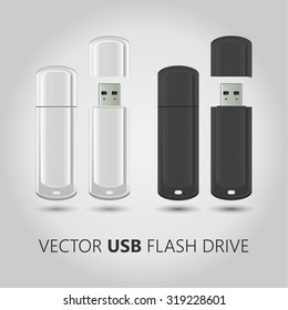 Vector isolated USB stick drives, black and white flash disks