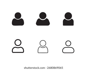 Ícone de perfil de usuário isolado por vetor definido em contorno preto e preenchido com fundo branco