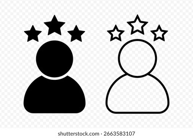Vector aislado Icono de clasificación de usuario establecido en contorno y relleno negro