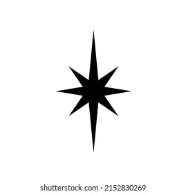 Vector isolated vertical pointed geometric eight fold star black outline shadow shape stencil