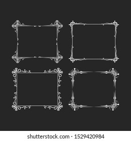 Vector isolated vignette invitation card borders. Hand drawn vintage ornate corners. Elegant wedding frames. 