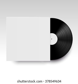 Vector isolated vinyl disc with its cover. Clear template ready for your design. Realistic mock up.