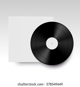 Vector isolated vinyl disc with its cover. Clear template ready for your design. Realistic mock up.