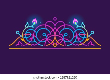 Vector isolated vivid illustration t-shirt design. Geometric symbol of harmony. Lotus floral ornament, acid neon color design element. Eastern style colorful decoration. Yoga logo motifs.