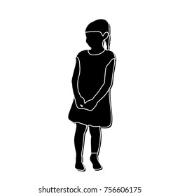 vector, isolated volume silhouette little girl