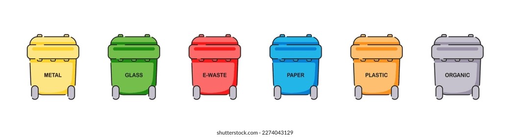 Vector isolated waste garbage bins on white background.