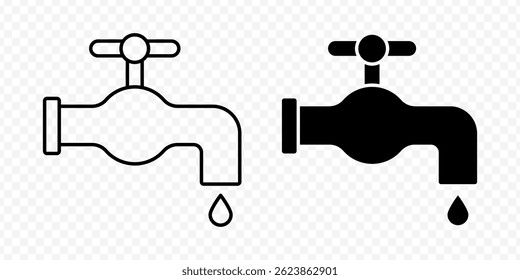 Vector isolated Water Tap icon set in black outline and fill