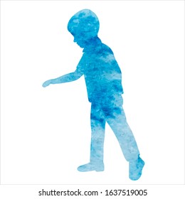 vector, isolated, watercolor blue silhouette boy, child