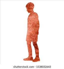 vector, isolated, watercolor brown silhouette of a child, boy