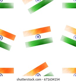 Vector isolated watercolor seamless pattern with Indian flag for decoration and covering on the white background. Concept of 15th August, Happy Independence Day in India.