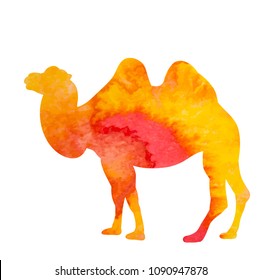 vector, isolated, watercolor silhouette of a camel