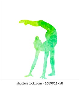 vectorial, aislado, silueta de color agua, gimnasta verde, acrobacia