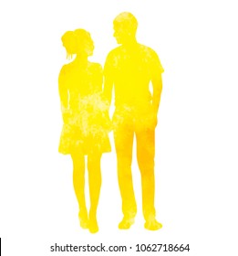 vector, isolated, watercolor silhouette people