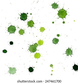Vector Isolated watercolor splashes of green spots, elements for design