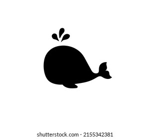 Vector isolated whale splashing with water outline black colored silhouette shadow