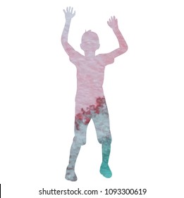 vector, isolated, white background, watercolor silhouette boy jumping