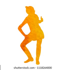 vector, isolated, white background, watercolor silhouette girl dancing, orange, one