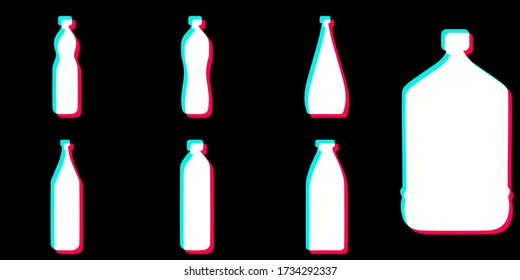 Efecto 3D del agua embotellada blanca aislada del vector sobre el fondo negro, colecta del efecto 3D del agua embotellada, ilustración