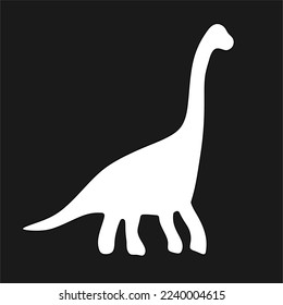 Vector isolated white diplodocus dino with long neck on black background pictogram sign