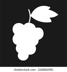 Vector isolated white grape bunch with leaf on black background pictogram sign