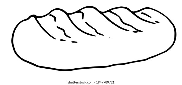 Vector isolated white loaf element with three slits black outline drawn by hand in doodle style side view ina white background for bakery design template, menu, label