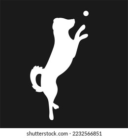 Vector isolated white playing dog on black background 