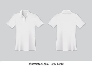 Vector isolated white polo t-shirt for mock up. Front and back views polo t-shirt.