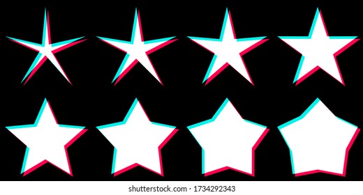 Efecto 3D de estrellas blancas aisladas de vectores sobre fondo negro, colección de efecto 3D estrella, ilustración